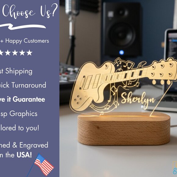 Personalized Guitar Night Light – Custom LED Lamp for Music Lovers - Picture 4 of 8